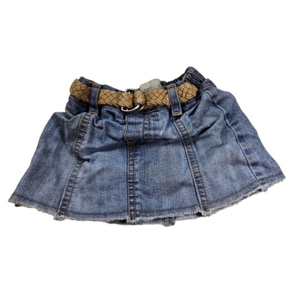 Old Navy Baby Girl 18-24M Denim Skort Tan Belt Skirt Short Casual Western Cute - Picture 1 of 5